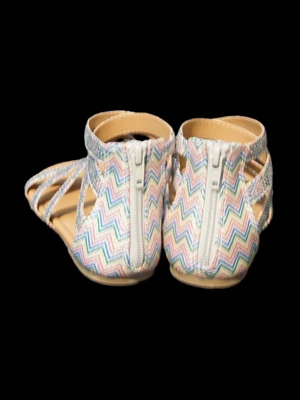 So Memory Foam Rainbow Chevron Strip Gladiator Girls 2 Sandals